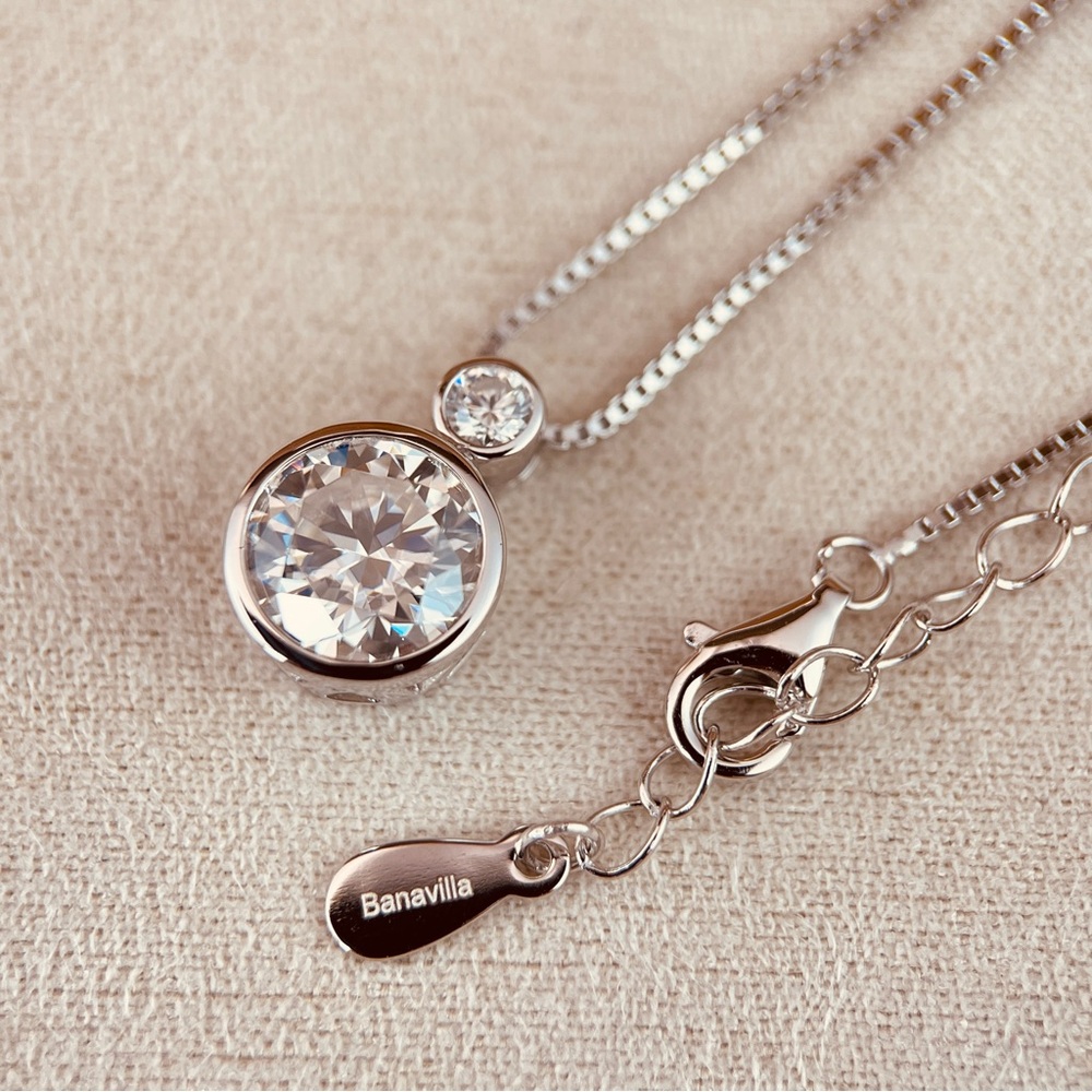 S925 2ct Moissanite Twin Bezel Diamond Pendant Necklace - Picture 6 of 6